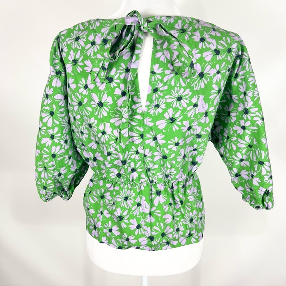 Solotre Green Floral Tie Back Top Made in Italy 100% cotton - Picture 4 of 8